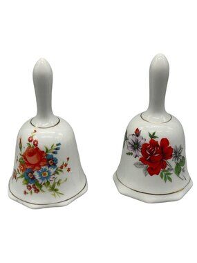 collector ceramic bells set of 2 white gold bands base of handle and bell READ